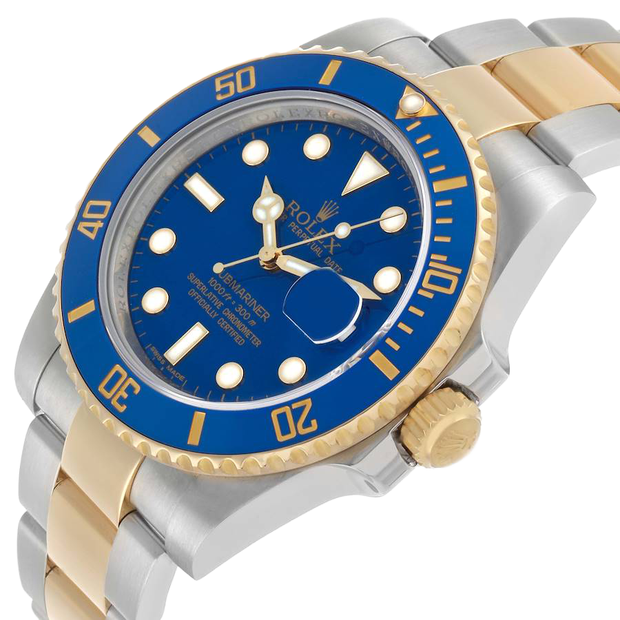 Rolex Submariner 40mm Steel Yellow Gold Blue Dial Bezel Mens Watch 116613