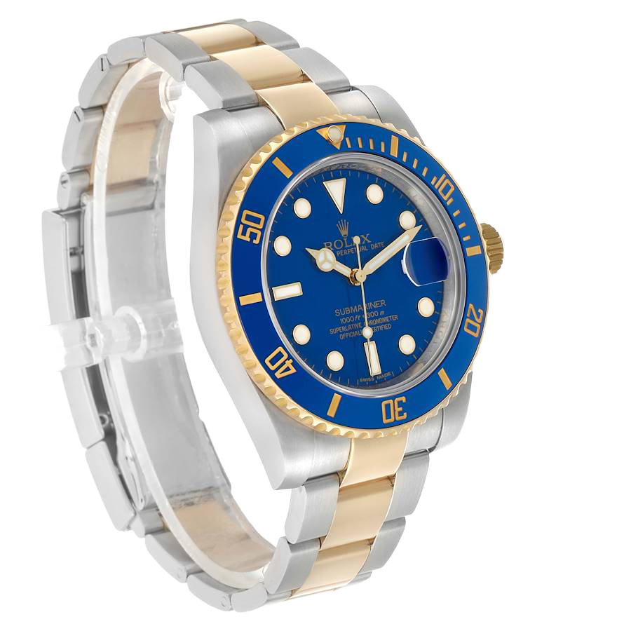 Rolex Submariner 40mm Steel Yellow Gold Blue Dial Bezel Mens Watch 116613