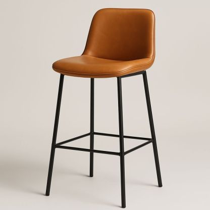 Tabouret de bar cuir synthétique marron cadre métal noir-Havenoviva