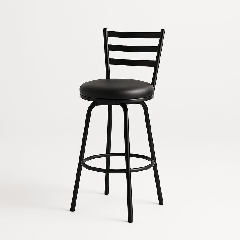 Tabouret de bar pivotant en métal avec dossier échelle et siège en PU noir-Havenoviva