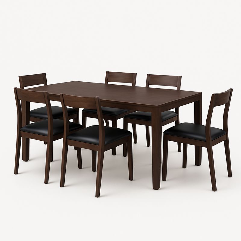 Ensemble table et chaises en bois marron et similicuir noir-Havenoviva
