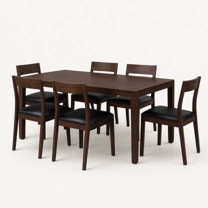 Ensemble table et chaises en bois marron et similicuir noir-Havenoviva