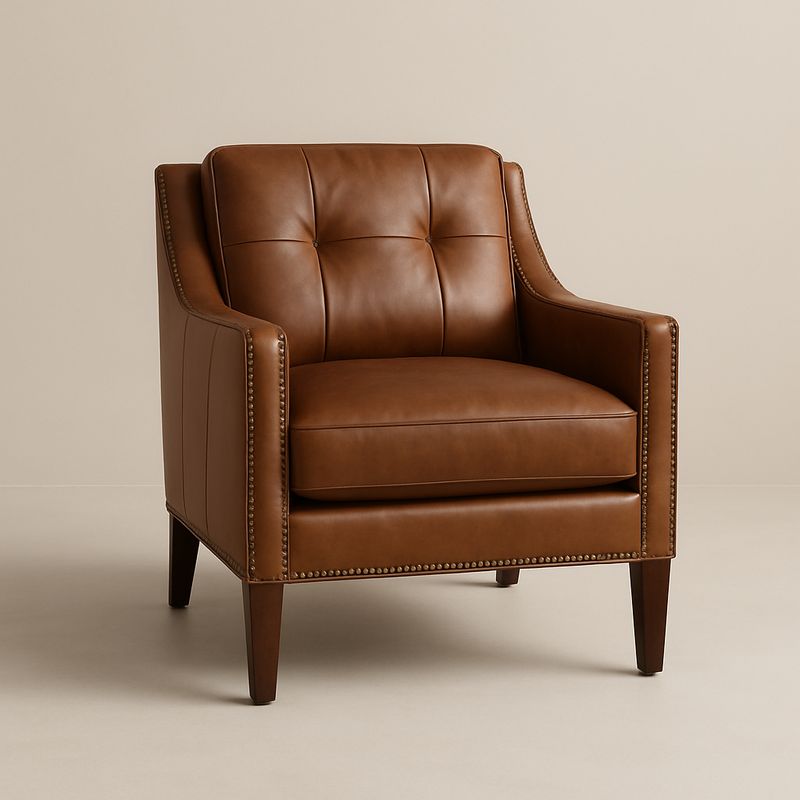 Fauteuil en cuir marron avec structure en bois-Havenoviva