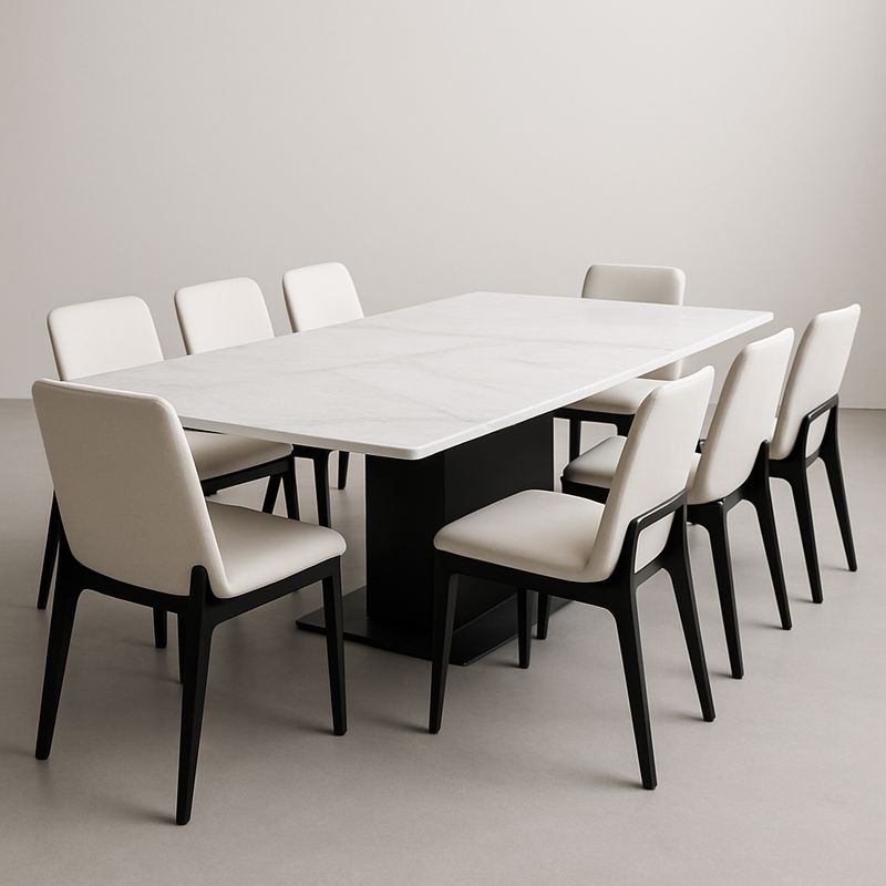 Table en Marbre Blanc avec 8 Chaises en Tissu Crème-Havenoviva