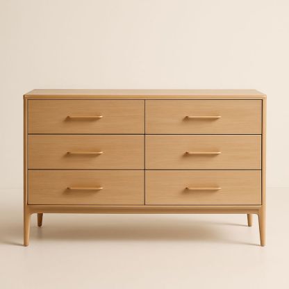 Commode de rangement à six tiroirs en chêne clair.-Havenoviva