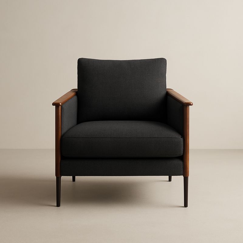 Fauteuil en tissu avec cadre en bois et métal noir-Havenoviva