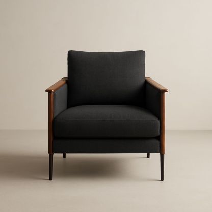 Fauteuil en tissu avec cadre en bois et métal noir-Havenoviva