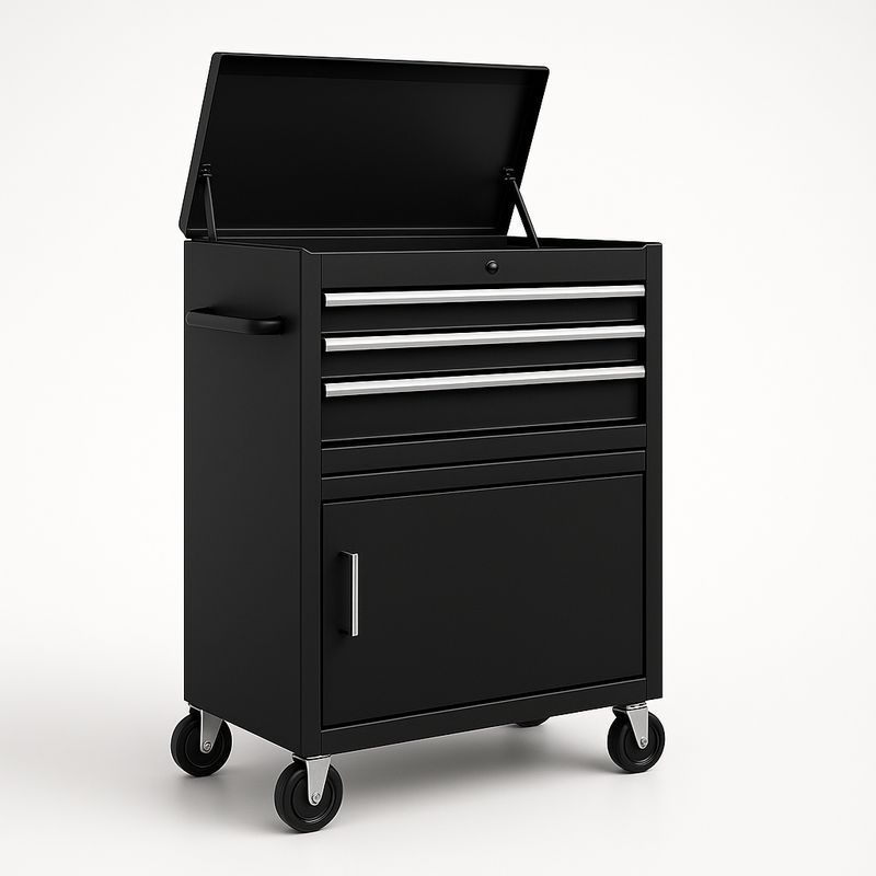 Chariot à outils en métal noir avec 4 tiroirs-Havenoviva