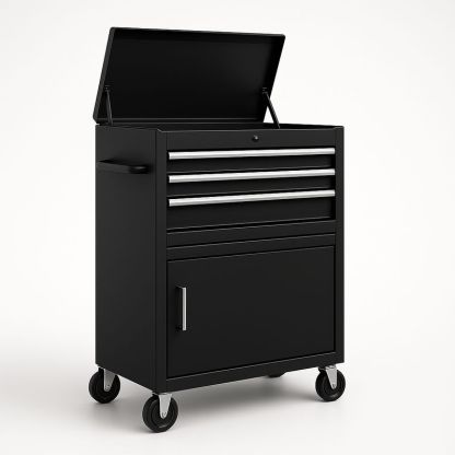 Chariot à outils en métal noir avec 4 tiroirs-Havenoviva