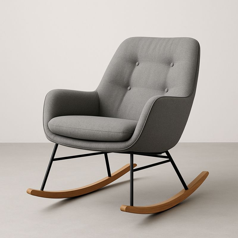 Fauteuil à bascule tissu gris métal et bois-Havenoviva