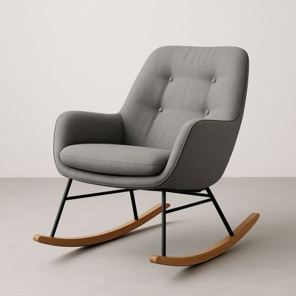 Fauteuil à bascule tissu gris métal et bois-Havenoviva
