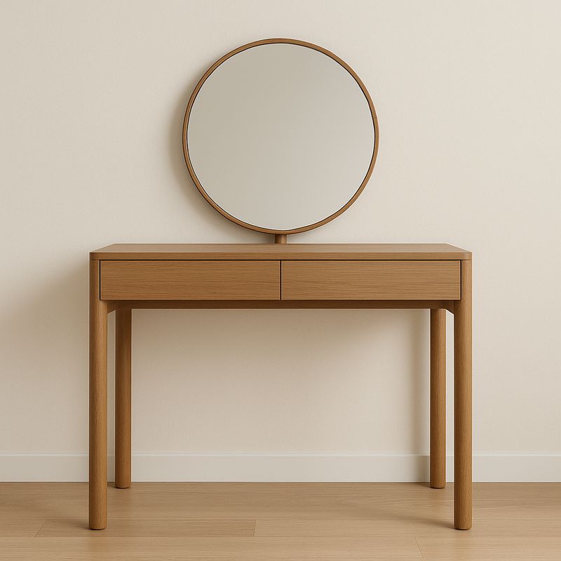 Coiffeuse en bois avec miroir rond Chêne clair-Havenoviva