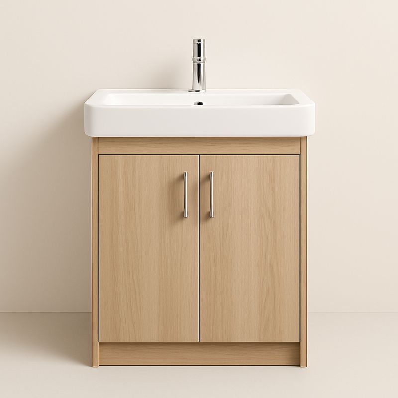 Meuble sous-lavabo en bois clair avec évier en céramique 85x56x45 cm-Havenoviva