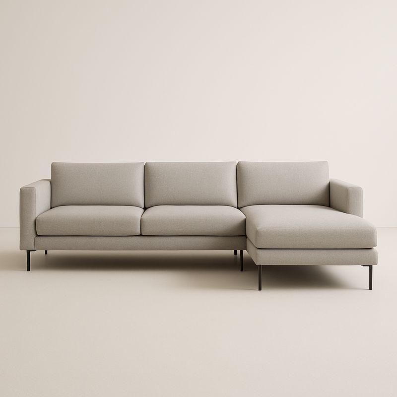 Canapé d'angle en tissu gris avec méridienne à droite 250cm-Havenoviva