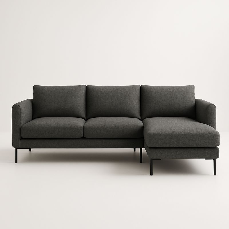 Canapé d'angle en tissu polyester anthracite avec méridienne-Havenoviva