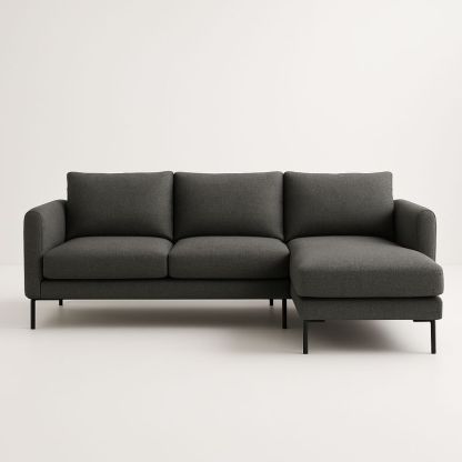 Canapé d'angle en tissu polyester anthracite avec méridienne-Havenoviva