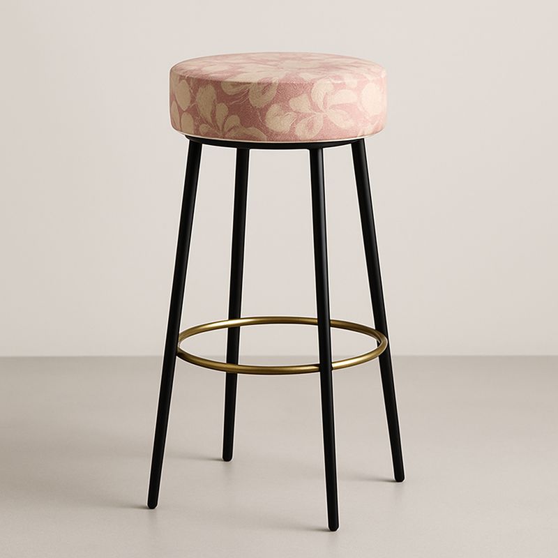 Tabouret Rond Tissu Floral Pieds Métal Noir Hauteur 70 cm-Havenoviva