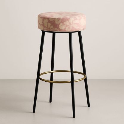 Tabouret Rond Tissu Floral Pieds Métal Noir Hauteur 70 cm-Havenoviva