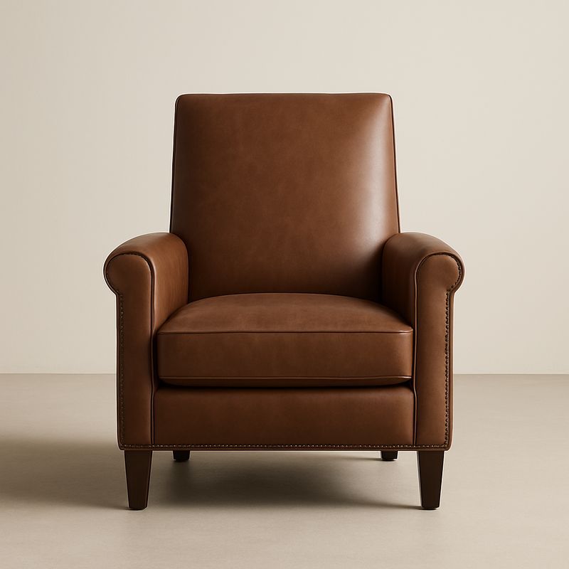 Fauteuil en Cuir Marron avec Pieds en Bois-Havenoviva