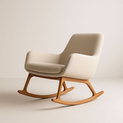 Chaise à bascule en bois et tissu beige-Havenoviva