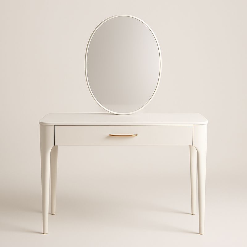 Coiffeuse en MDF Blanc avec Miroir Ovale et Tiroir Métal Doré-Havenoviva