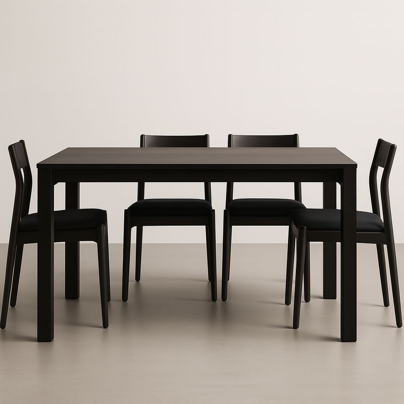 Table à manger en bois avec 4 chaises noires-Havenoviva
