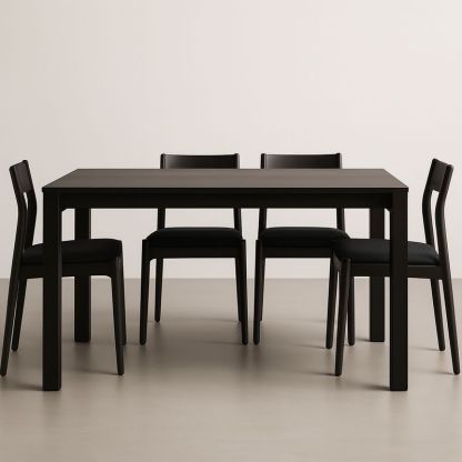 Table à manger en bois avec 4 chaises noires-Havenoviva