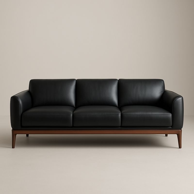 Canapé 3 places cuir noir structure bois 230cm-Havenoviva