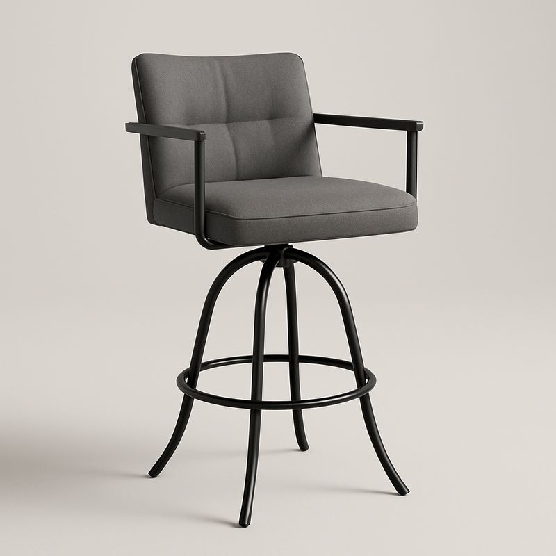Chaise de bar pivotante en métal avec coussin en polyester gris-Havenoviva
