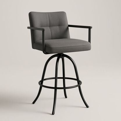 Chaise de bar pivotante en métal avec coussin en polyester gris-Havenoviva
