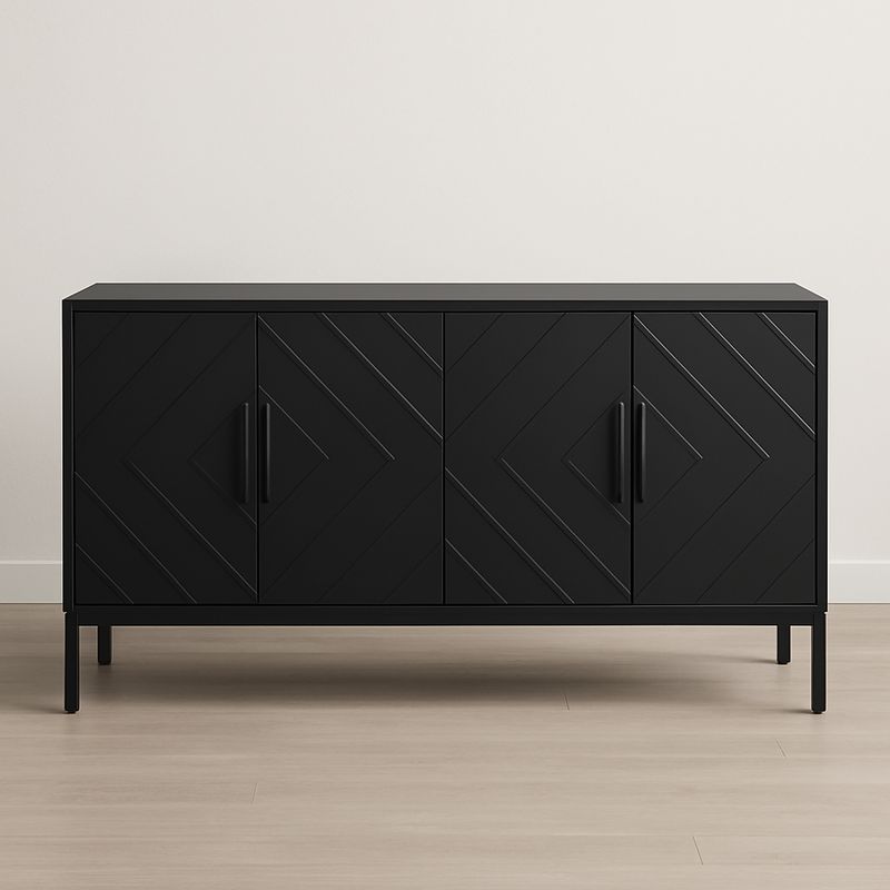 Buffet noir en MDF avec portes battantes, 160 cm-Havenoviva
