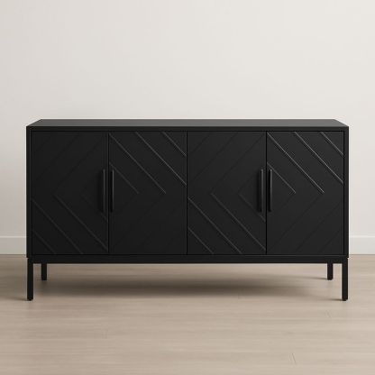 Buffet noir en MDF avec portes battantes, 160 cm-Havenoviva