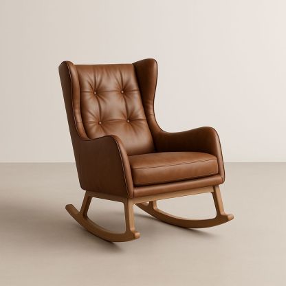 Fauteuil à bascule cuir PU marron dossier haut-Havenoviva
