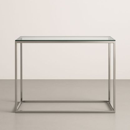 Table Console en Verre Trempé et Cadre en Acier Inoxydable 100x40x80cm-Havenoviva