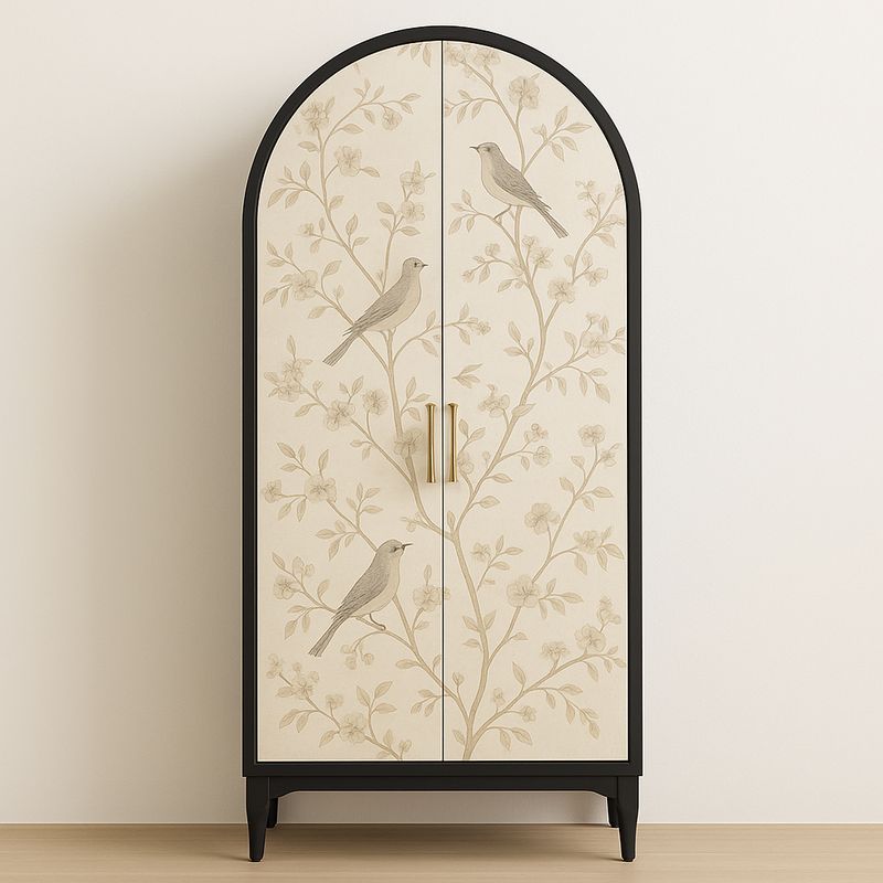 Armoire en Bois et Métal avec Motif Oiseaux 190x85x40cm-Havenoviva