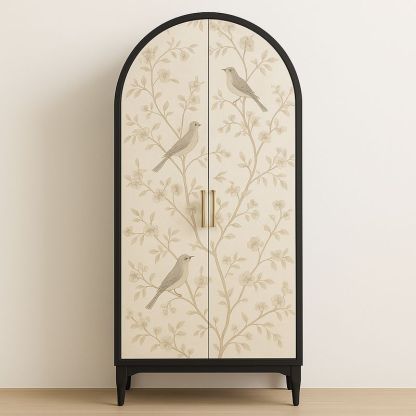 Armoire en Bois et Métal avec Motif Oiseaux 190x85x40cm-Havenoviva