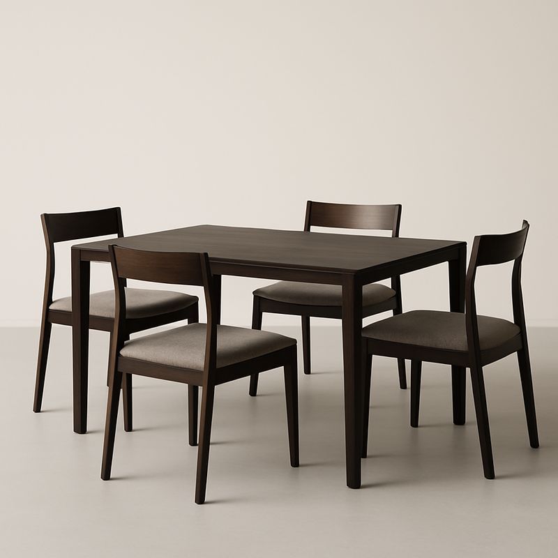 Table de salle à manger rectangulaire en bois avec 4 chaises en tissu-Havenoviva