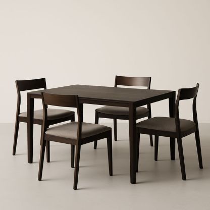 Table de salle à manger rectangulaire en bois avec 4 chaises en tissu-Havenoviva