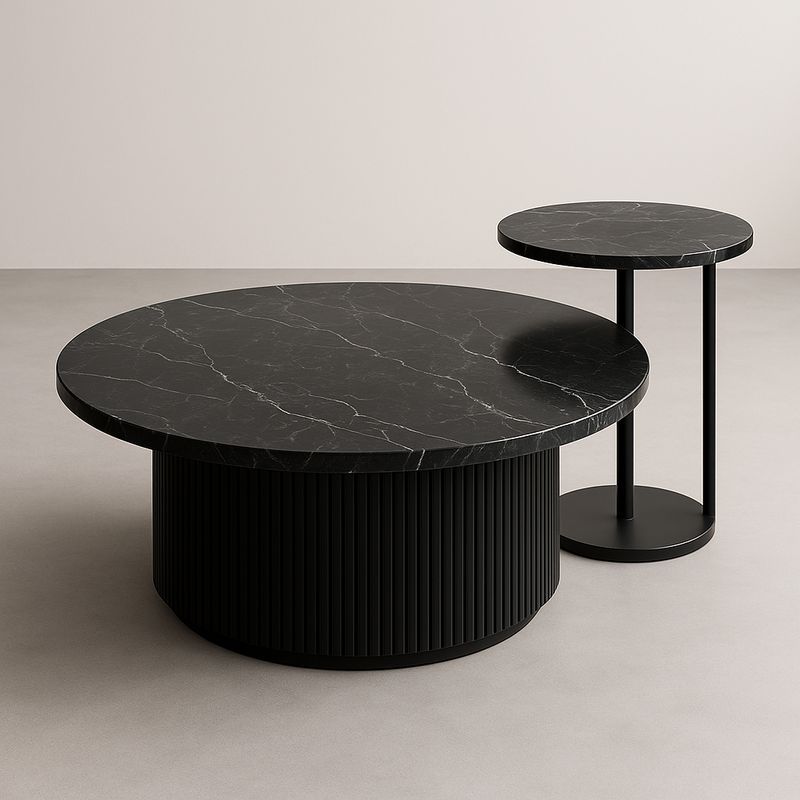 Tables basses rondes en marbre et métal noir-Havenoviva