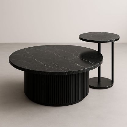 Tables basses rondes en marbre et métal noir-Havenoviva