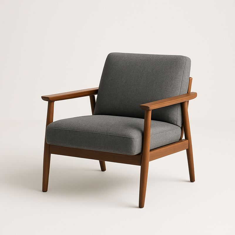 Fauteuil en bois et tissu gris-Havenoviva