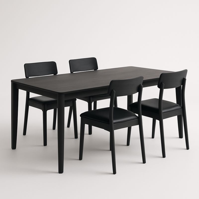 Ensemble table et chaises en bois noir - Table 150x90x75 cm avec chaises en bois et similicuir-Havenoviva