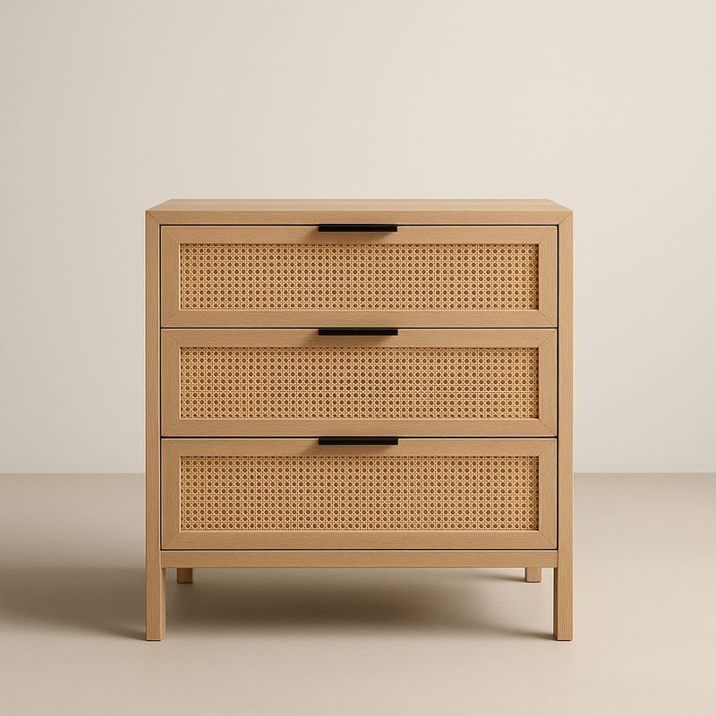 Commode en Chêne avec Tiroirs en Rotin 80x40x85cm-Havenoviva