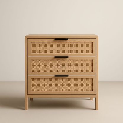 Commode en Chêne avec Tiroirs en Rotin 80x40x85cm-Havenoviva