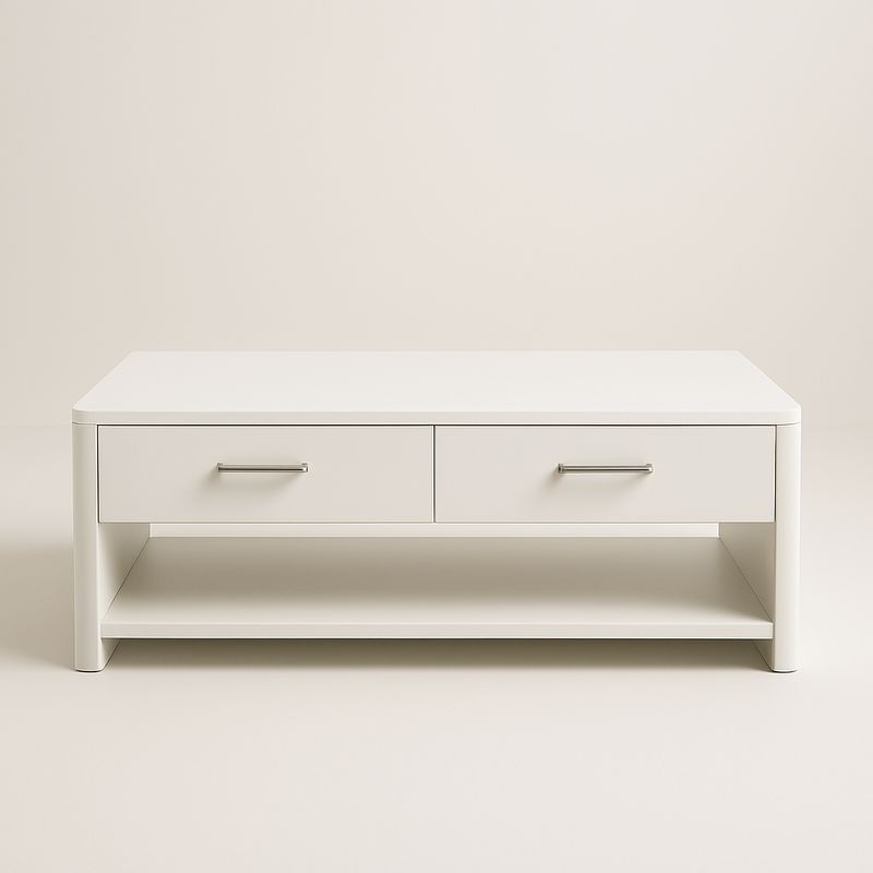 Table basse en bois blanc avec tiroir et étagère-Havenoviva