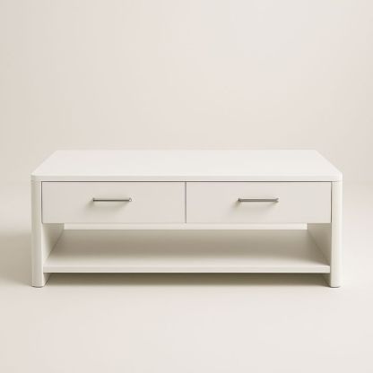 Table basse en bois blanc avec tiroir et étagère-Havenoviva