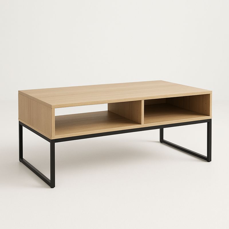 Table basse rectangulaire en chêne clair et métal noir-Havenoviva