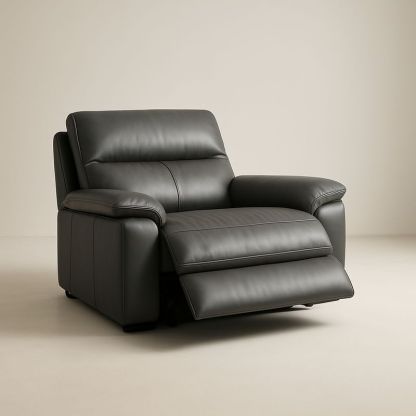 Fauteuil Relax Inclinable en Cuir Noir-Havenoviva