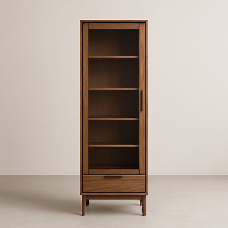 Bibliothèque en bois avec porte en verre trempé et tiroir 180x60x40 cm-Havenoviva