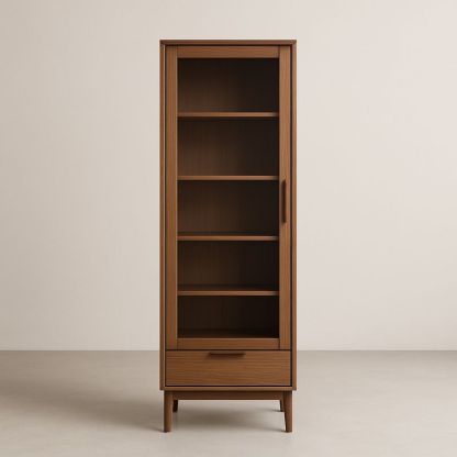 Bibliothèque en bois avec porte en verre trempé et tiroir 180x60x40 cm-Havenoviva